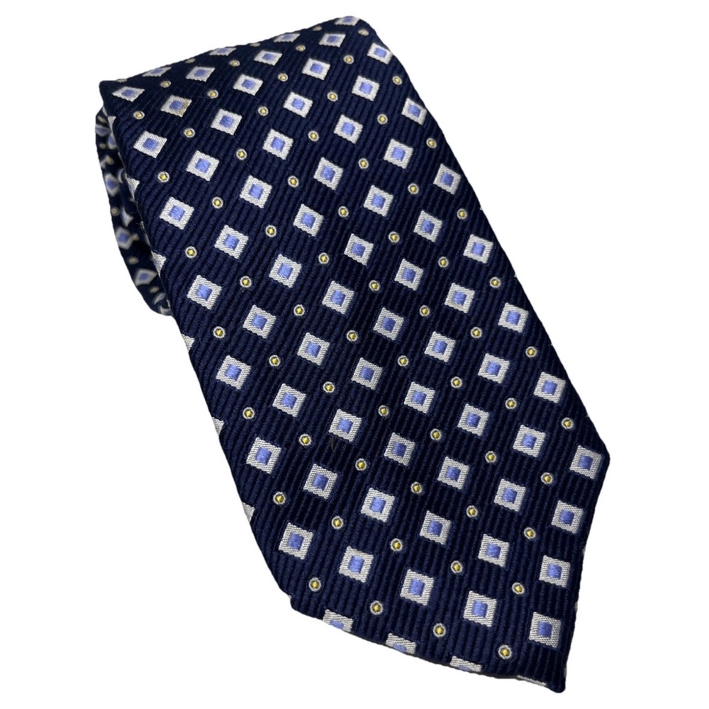 Robert Talbott Jacquard Blue And Silver Geometric Men’s 100% Silk Neck Tie